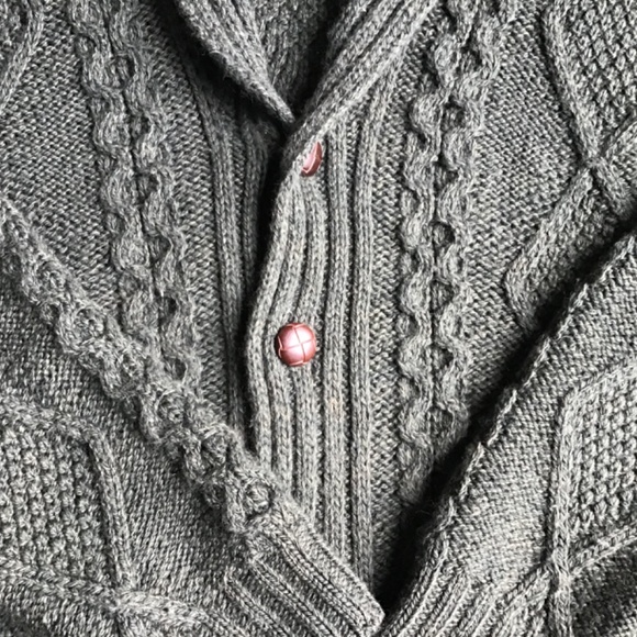 Men’s Heritage Aran Shawl Collar Button Cardigan olive green made Ireland 🇮🇪 - Picture 4 of 14